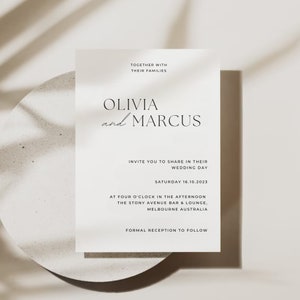 Minimalistische bruiloft uitnodigen, DIY uitnodigen, afdrukbare huwelijksuitnodiging, minimale uitnodiging, eenvoudige bewerkbare uitnodigingssjabloon, QR-code RSVP, minimaal