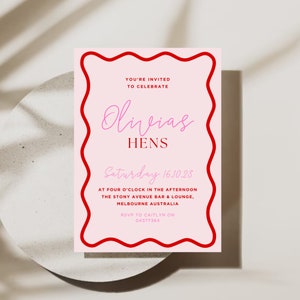 Hens Invite Template | Wavy Invite | Wavy Border Bachelorette Party Invite | Wavy Border Invitation | Digital Download | Hen Invite | BS1