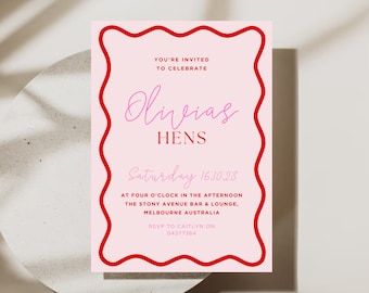 Hens Invite Template | Wavy Invite | Wavy Border Bachelorette Party Invite | Wavy Border Invitation | Digital Download Invite | Hen Invite