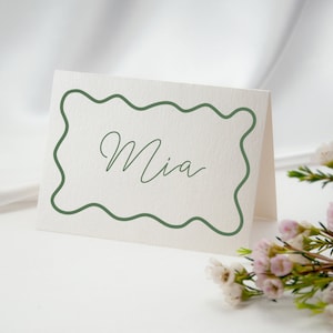 Tarjetas de lugar con borde ondulado / Tarjetas de lugar con curvas / Tarjetas de nombre onduladas / Tarjetas de lugar con garabatos / Tarjetas de nombre coloridas / Tarjetas de lugar con descarga digital /