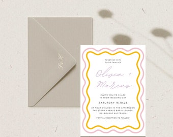 Wavy Border Wedding Invitation Template (Digital Download)