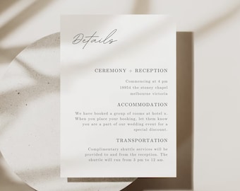 Minimalist Wedding Details Card Template, Boho Style (Digital Download)