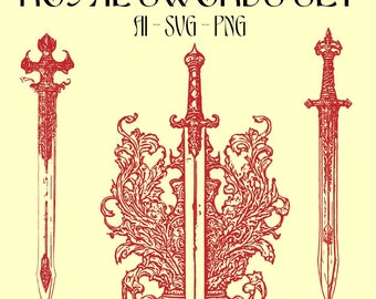 Royal Swords Vector Illustration Bundle - Highly Detailed - Instant Download - PNG, SVG, AI Formats