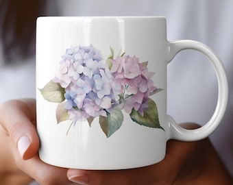 アジサイの花柄コーヒーマグ、11オンスセラミックマグ