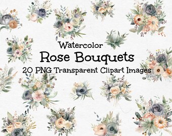 Watercolor Rose Blooms Clipart, Floral Invitation Design (20 PNG)