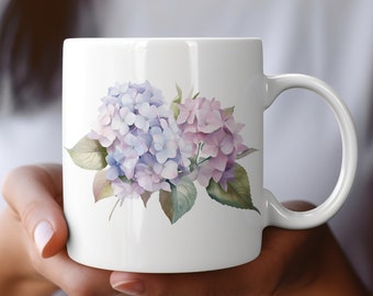 アジサイの花柄コーヒーマグ、15オンスセラミックマグ