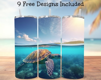 Sea Turtle Tumbler Wrap, Underwater PNG SVG Designs (Digital Download)