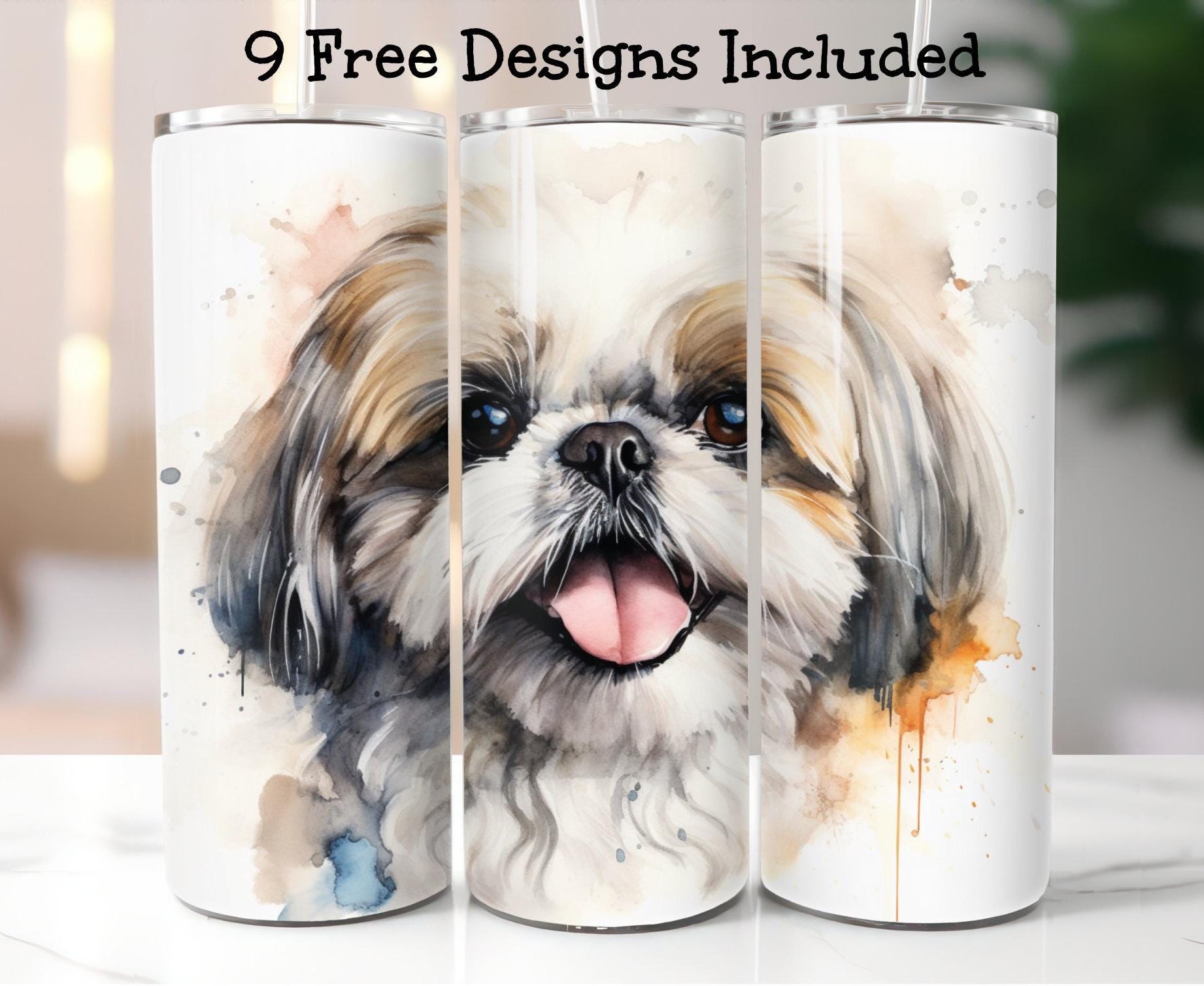 Shih Tzu Watercolor Tumbler Wrap, PNG & SVG Sublimation Designs, 20 Oz ...