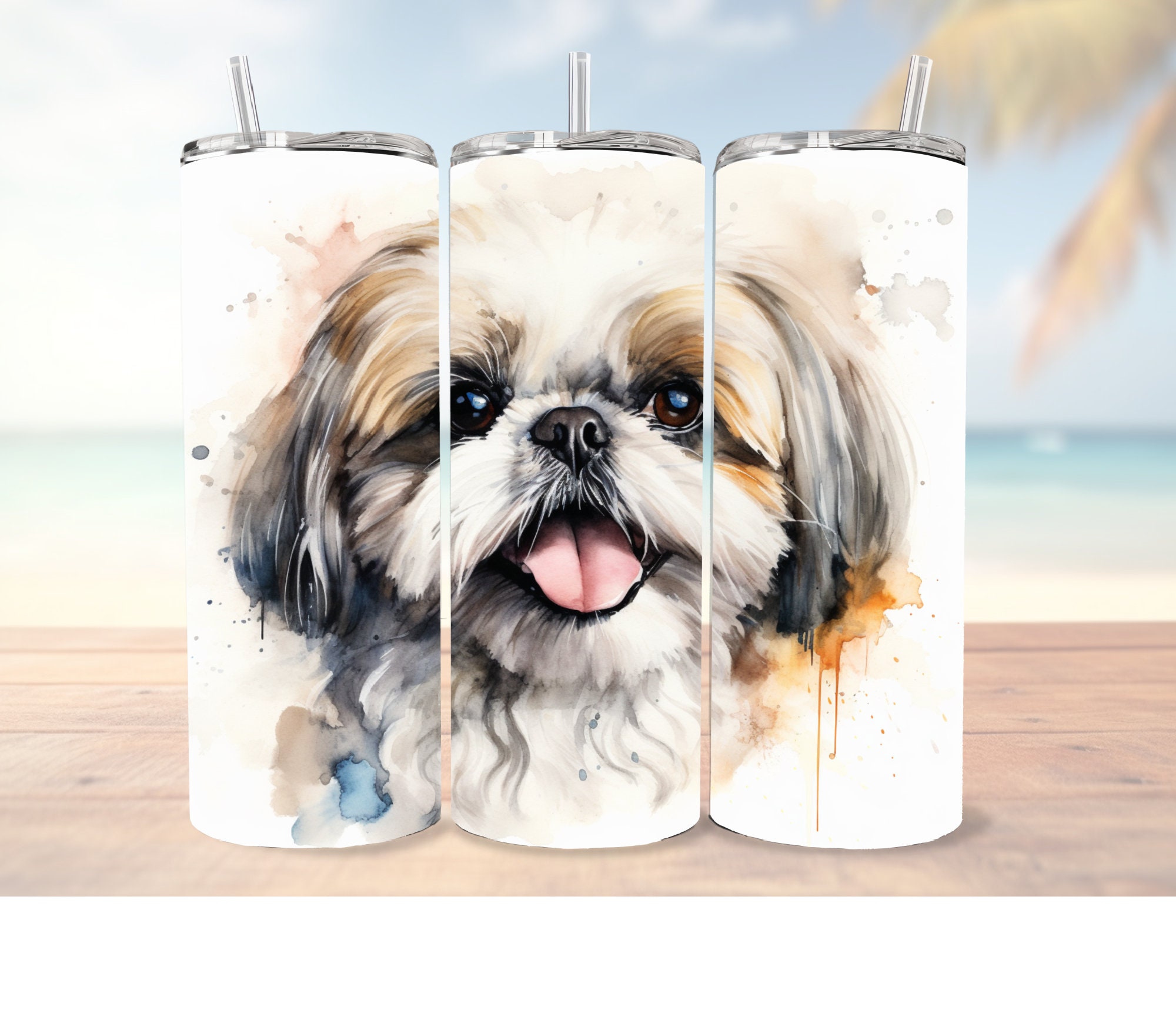 Shih Tzu Watercolor Tumbler Wrap, PNG & SVG Sublimation Designs, 20 Oz ...