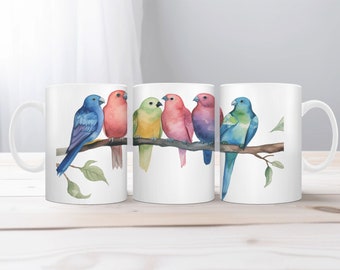 Cute Water Color Love Bids Coffee Mug, Bird Lover's Gift, Coffee Lover's Gift, Gift For Her,