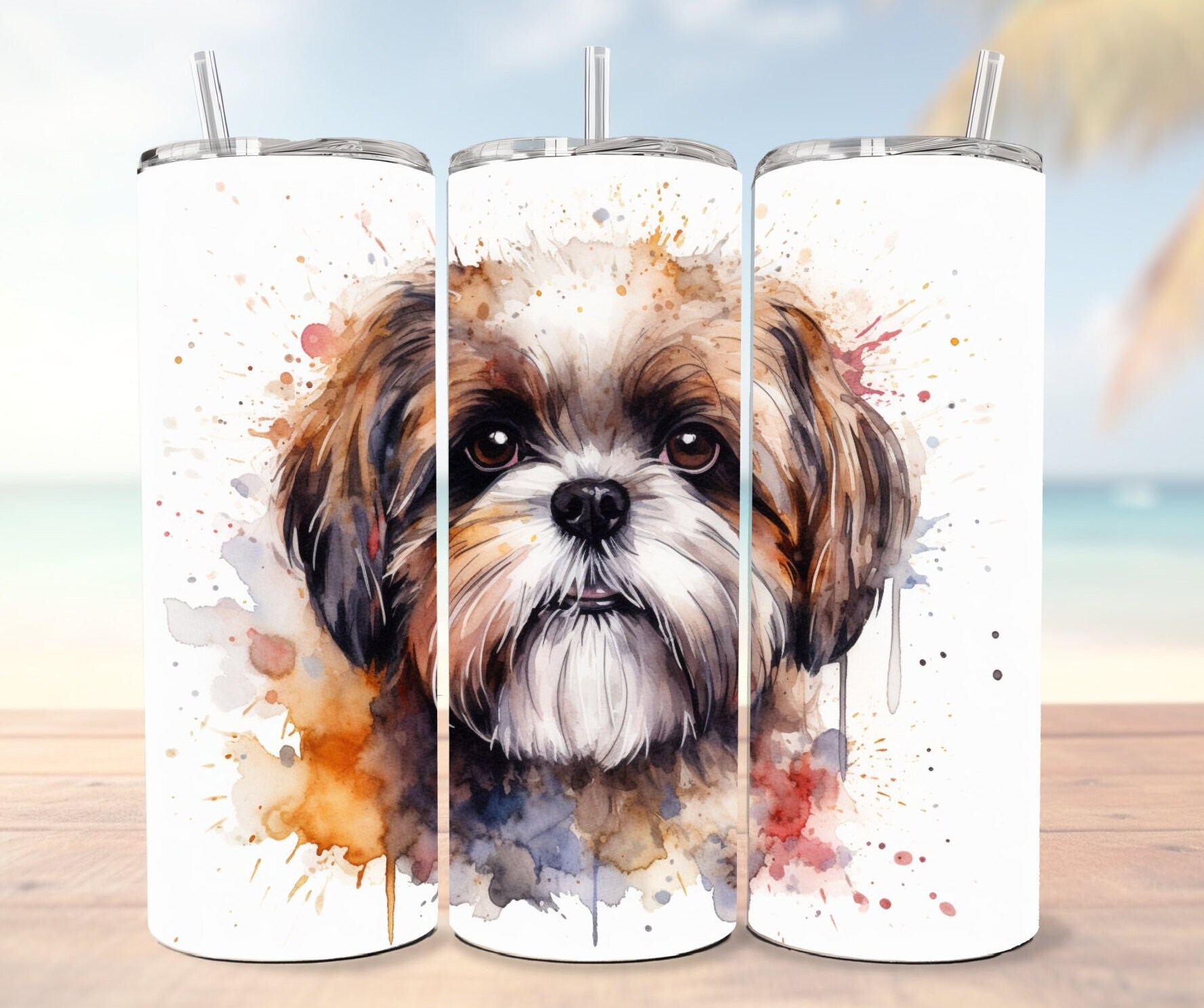 Shih Tzu Watercolor Tumbler Wrap, PNG & SVG Sublimation Designs, 20 Oz ...