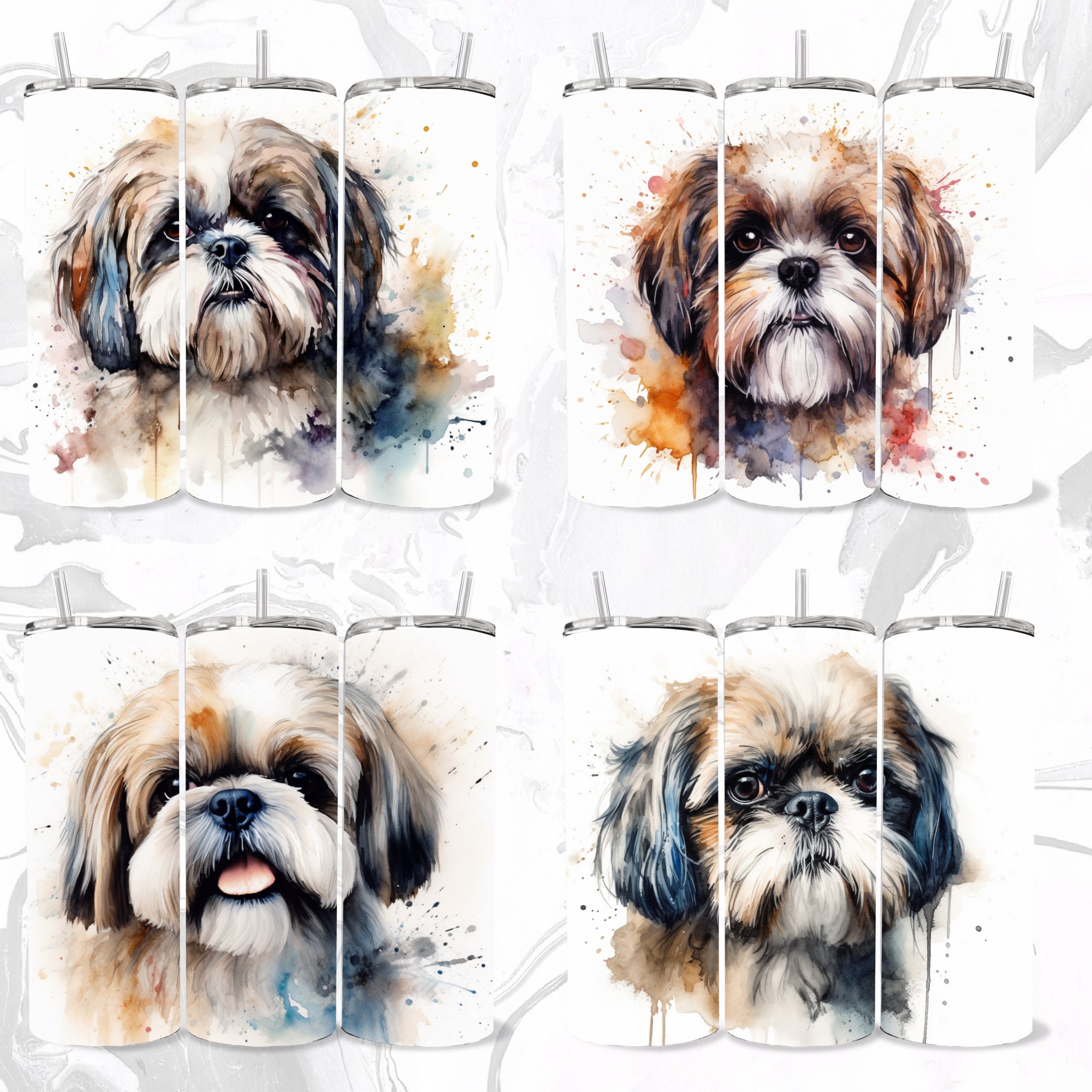 Shih Tzu Tumbler Wrap Bundle of 20, PNG & SVG Sublimation Designs, 20 ...