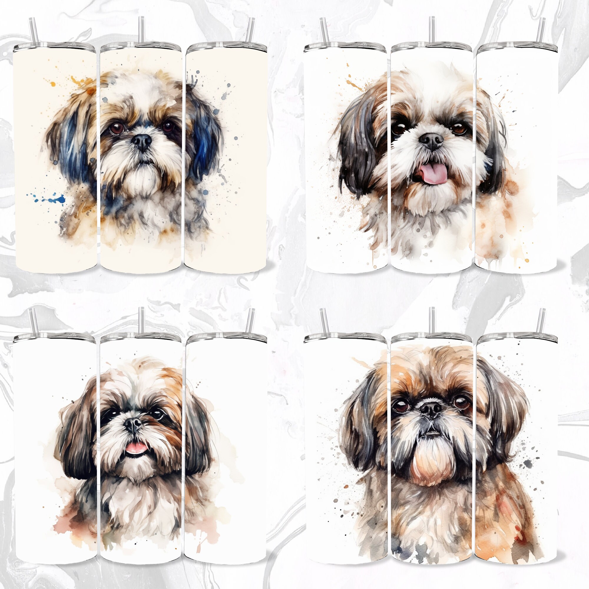 Shih Tzu Tumbler Wrap Bundle of 20, PNG & SVG Sublimation Designs, 20 ...