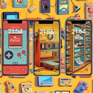 50 retro phone wallpapers, iphone, instant download, colourful retro background, custom phone lockscreen
