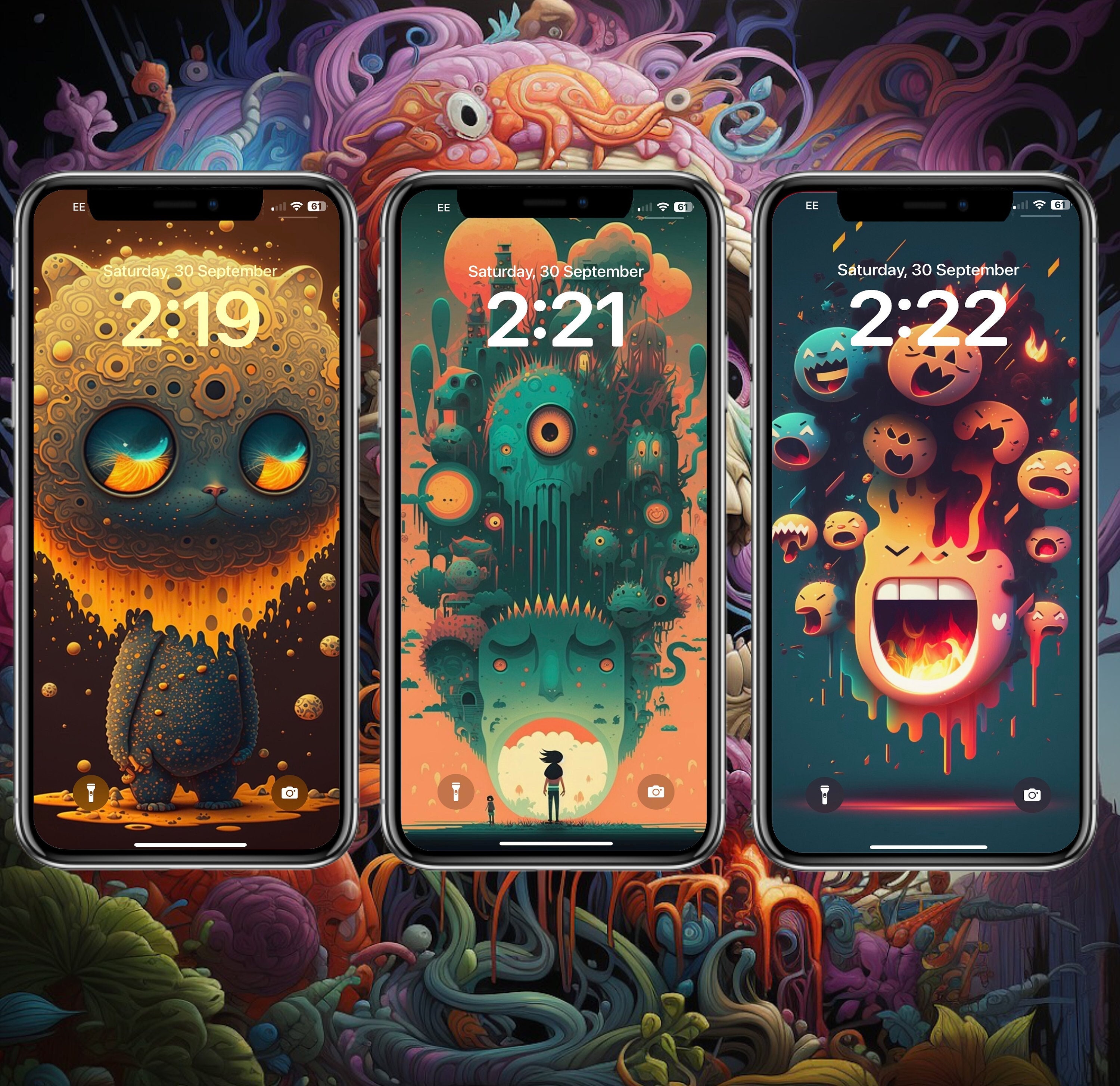 50 枚のトリッピーな携帯電話の壁紙、iPhone、即時ダウンロード、カラフルなサイケデリックな背景、カスタム携帯電話のロック画面、DMT  スタイルのアート、溶けるアート - Etsy 日本, image size:3000x2909