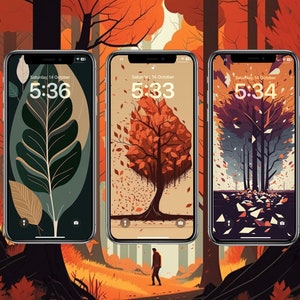 50 Autumn Nature iPhone Wallpapers: Colorful Art Lockscreen (Instant Download)