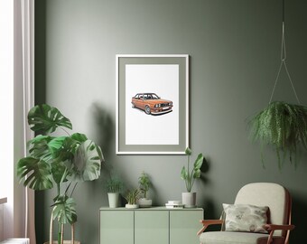 Vintage BMW E30 Poster, Retro Automotive Print, Car Lover Gift, Classic Car Decor, Wall Art, Man Cave Decor