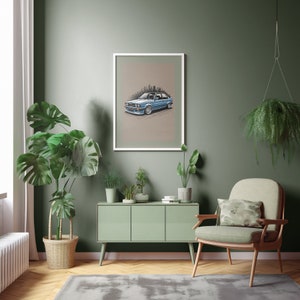 Plakat Vintage BMW E30, Retro Automotive Print, Prezent dla Miłośnika Samochodów, Klasyczny Wystrój Samochodów, Sztuka Ścienna, Wystrój Jaskini Człowieka, Plakat Ścienny BMW E30, Wydruk Samochodowy