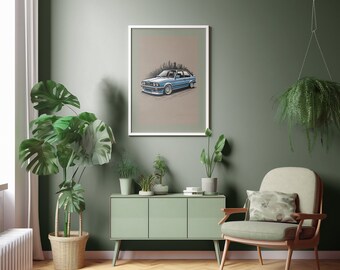 Vintage BMW E30 Poster, Retro Automotive Print, Car Lover Gift, Classic Car Decor, Wall Art, Man Cave Decor, BMW E30 Wall Poster, Car Print