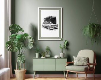 Vintage BMW E30 Poster, Retro Automotive Print, Car Lover Gift, Classic Car Decor, Wall Art, Man Cave Decor