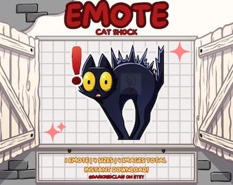 Halloween Emotes - Cat Shock Emote | Black Cat Emote | Static Emote for Streamers, Twitch and Discord