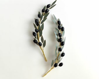 Accessori per capelli con ramo d'ulivo fatti a mano, accessorio per capelli da sposa rustico, copricapo con foglie di ulivo, foglie verdi, olive nere
