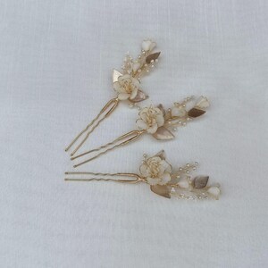 Champagne Gold Floral Hair Pins | Beaded Wedding Hairpiece - Etsy