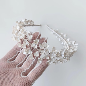 Handmade Silver Floral Bridal Tiara: Resin Flower & Crystal Wedding Headband