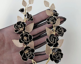 Schwarz und Gold Blumenkranz: Gothic Haarschmuck