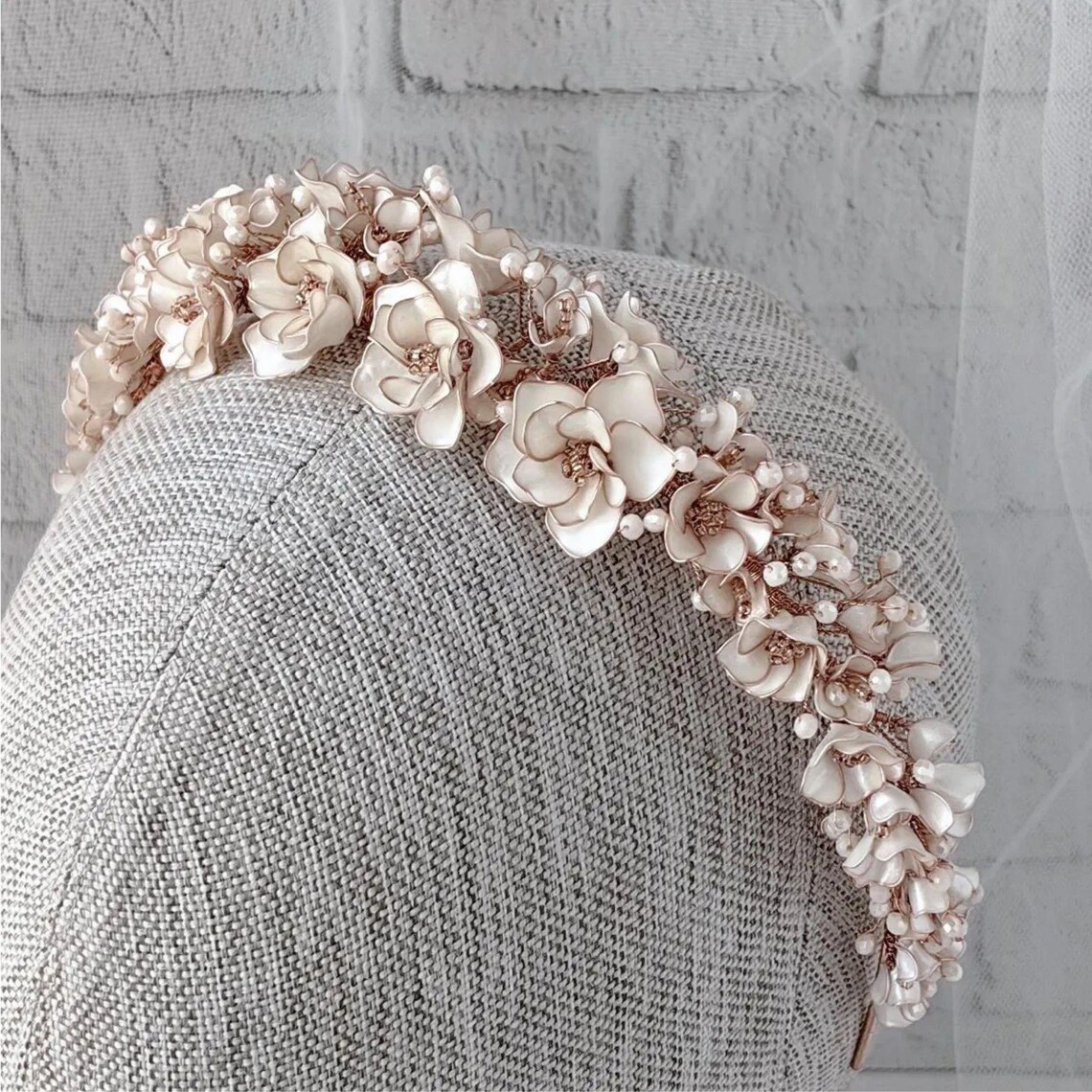 Handmade Rose Gold Floral Tiara: Crystal Wedding Headpiece - Etsy