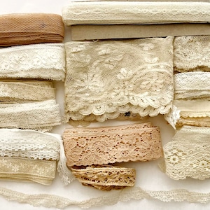 Beautiful antique and vintage lace and trim grab bag. 14 different designs of old cotton laces for Junk journal, slow stitching, textile art image 10