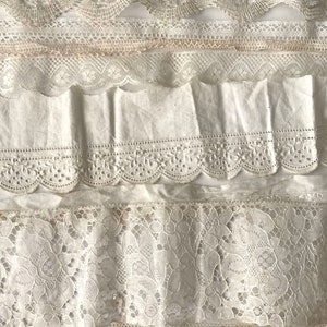 Sac à main en dentelle et bordures anciennes et vintage. 10 motifs différents de lacets anciens en coton, lin et chanvre pour journal Junk, couture lente, oeuvre d'art image 6