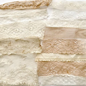 Beautiful antique and vintage lace and trim grab bag. 14 different designs of old cotton laces for Junk journal, slow stitching, textile art image 6