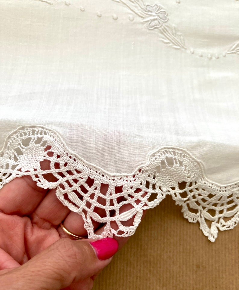 Antique Cotton Queen Size Sheet. Cover Sheet Monogramed in White