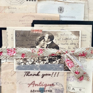 Antique paper junk journal bundle. Kit of ledgers, invoices, receipts, envelopes, handwritten letters, postcards, labels, stocks, legal acts