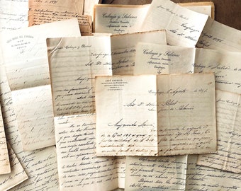 Paquete de efímeras de papel vintage - Cartas manuscritas con hermosa caligrafía/Documentos personales de la década de 1890 - Diario basura, técnica mixta, suministro