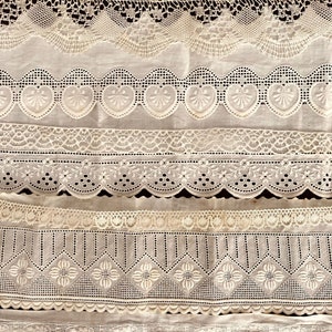 Sac à main en dentelle et bordures anciennes et vintage. 10 motifs différents de lacets anciens en coton, lin et chanvre pour journal Junk, couture lente, oeuvre d'art image 1