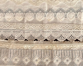 Sac à main en dentelle et bordures anciennes et vintage. 10 motifs différents de lacets anciens en coton, lin et chanvre pour journal Junk, couture lente, oeuvre d'art