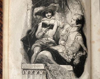 Antique Don Quixote Book 1838, Illustrated Cervantes German Edition, Leather Bound Victorian Collectible