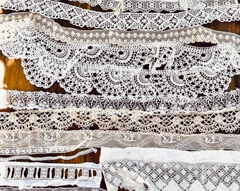 vintage lace bundle. vintage lace trim from mid and early 20th century, mystery pack, 6 pieces, 12 inches, doll making, junk journal supply