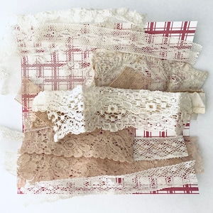 Beautiful antique and vintage lace and trim grab bag. 14 different designs of old cotton laces for Junk journal, slow stitching, textile art image 8