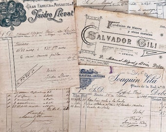 Antique Invoice Set - 19th Century Lot of 3 Old Documents with Beautiful Logos - Perfect for Junk Journal or paper crafts. Vintage ephemera