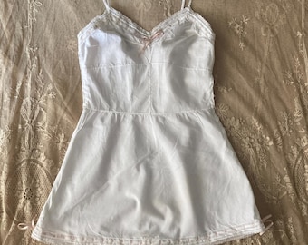 Vintage Slip Dress Baumwolle Dessous Romantische Spitzenbesatz Camisole Kleid Cottagecore Braut Nachthemd