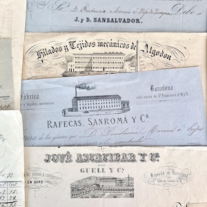 Juego de facturas antiguas - Lote de 5 documentos antiguos con hermosos logotipos - Perfecto para diarios basura o manualidades de papel. Efímera vintage. 14,8 x 22 cm