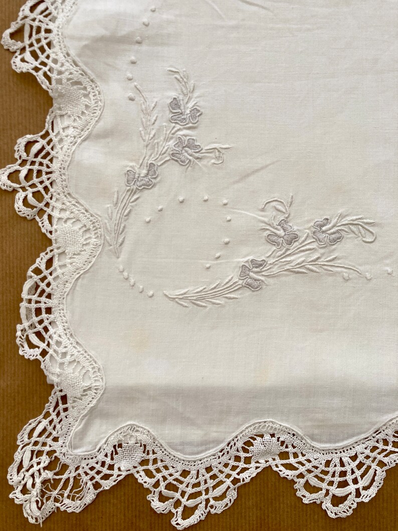 Antique Cotton Queen Size Sheet. Cover Sheet Monogramed in White