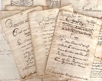 Antique 18th Century Calligraphy Notary Documents - Handwritten Manuscript Acts on Both Sides - Unique Ephemera ledgers.