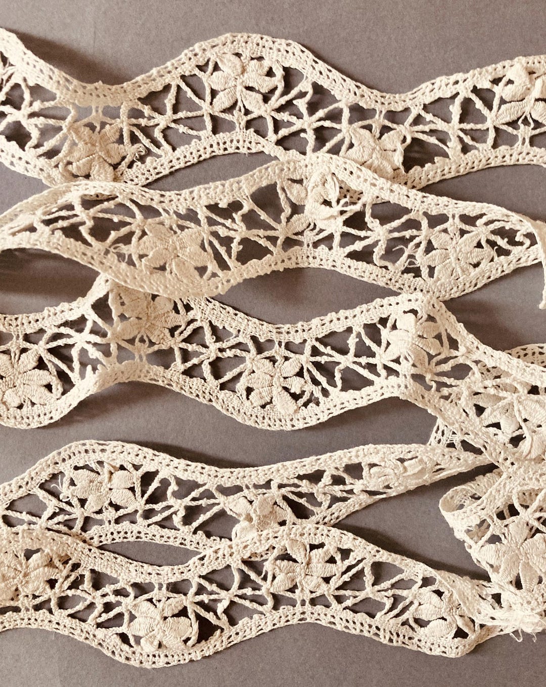 Antique French Bobbin Lace Trim. 2m Handmade Linen Floral Wave Sewing ...