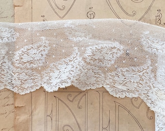 Vintage cotton Lace. floral embroidery in a mesh. recovered and saved. Doll making, slow stitching, Junk journal, lamp Shade, sewing craft.