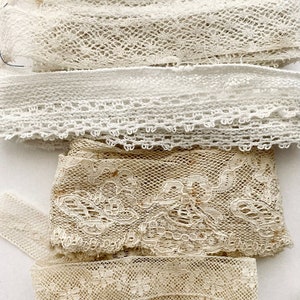 Beautiful antique and vintage lace and trim grab bag. 14 different designs of old cotton laces for Junk journal, slow stitching, textile art image 5