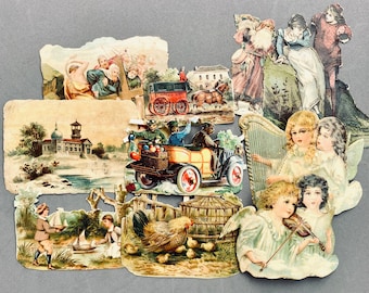 Antique Victorian Chromo Scraps Mixed Set. ephemera die cuts. Angels, landscapes. Antique Ephemera for collectors, Crafting, Journaling”.